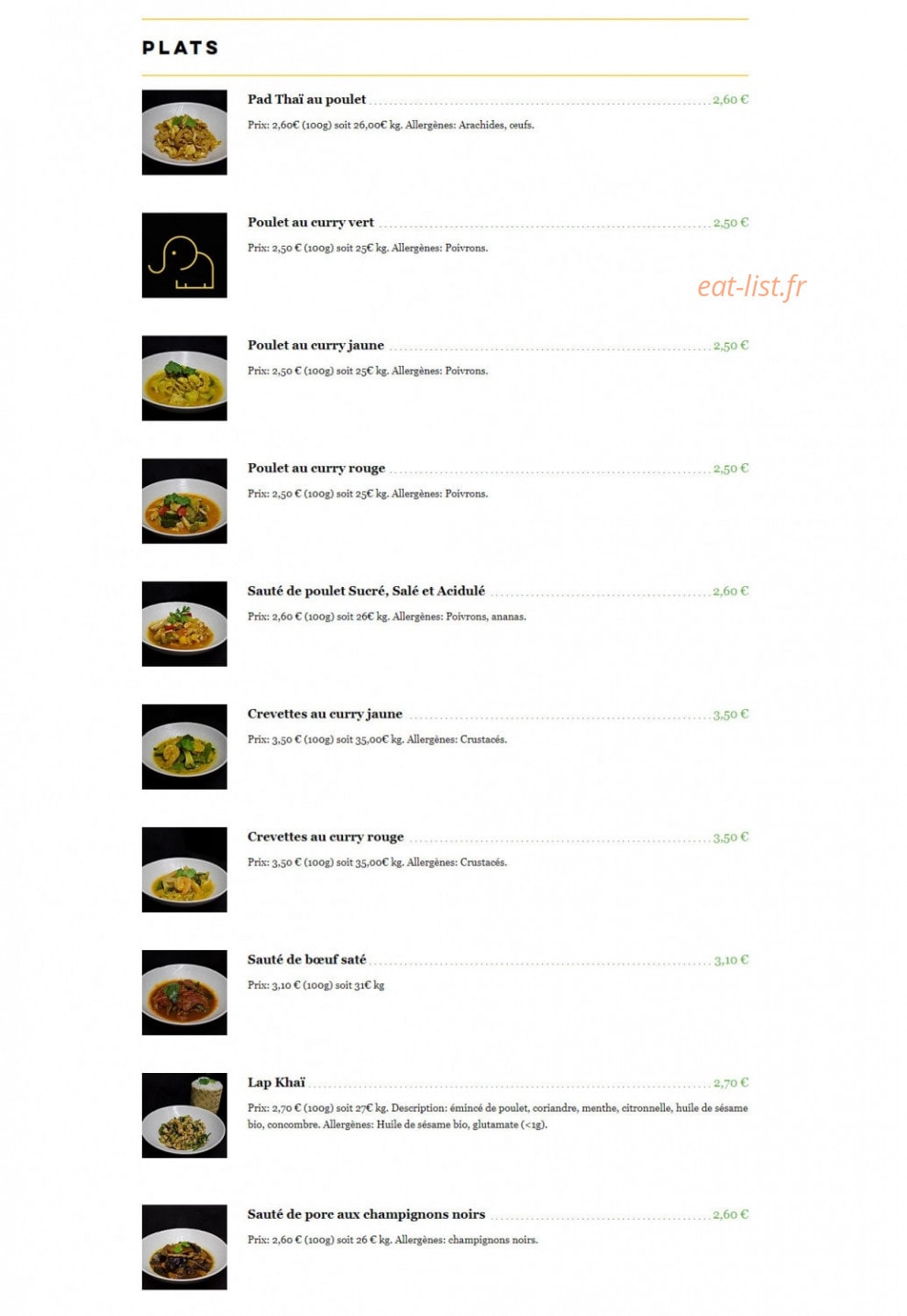 Le P'tit Thaï — carte page 2