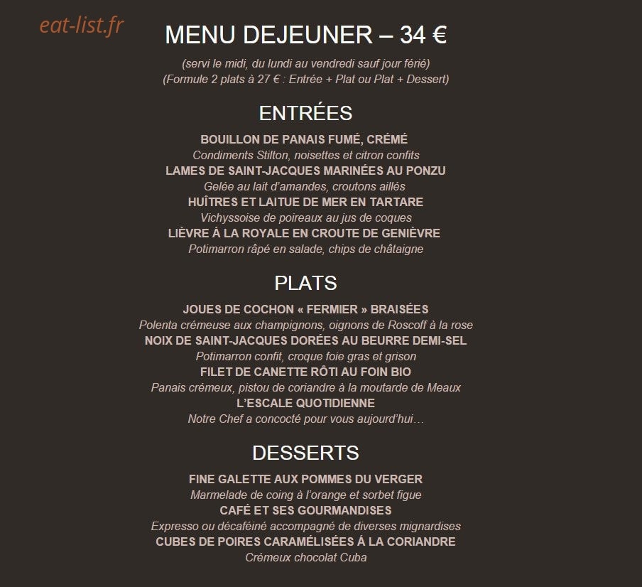 Carte et menu de Les 7 Mers à Saint Malo — Le menu midi à 34€