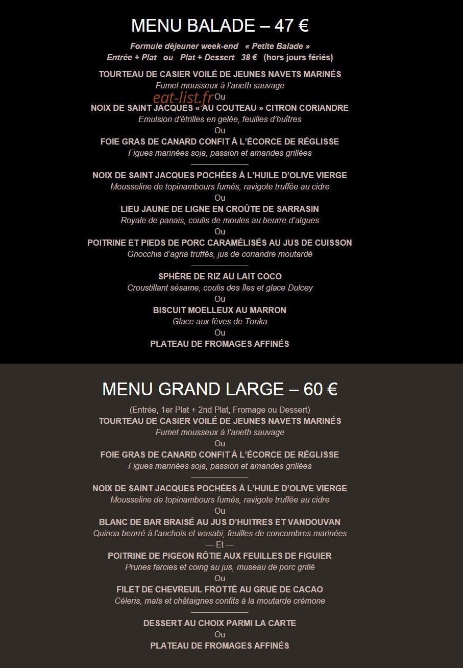 Carte et menu de Les 7 Mers à Saint Malo — Le menu à 47€ et 60€