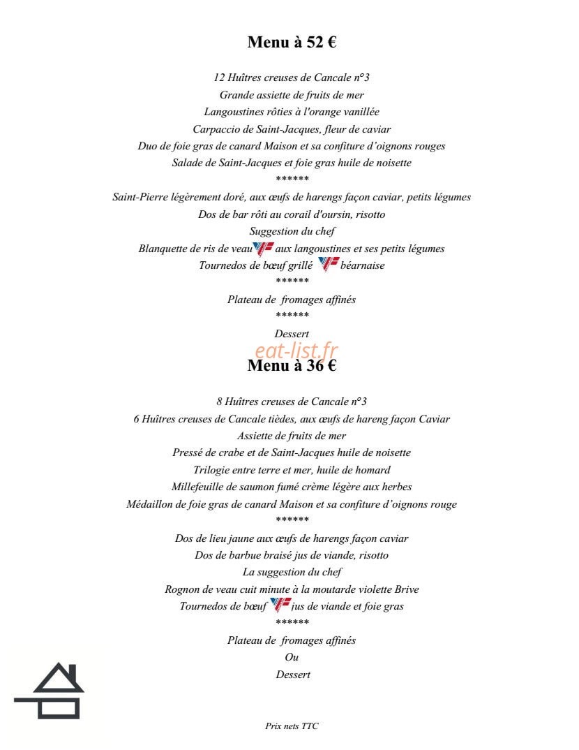 Carte et menu de Les Embruns à Saint Malo — Les menus