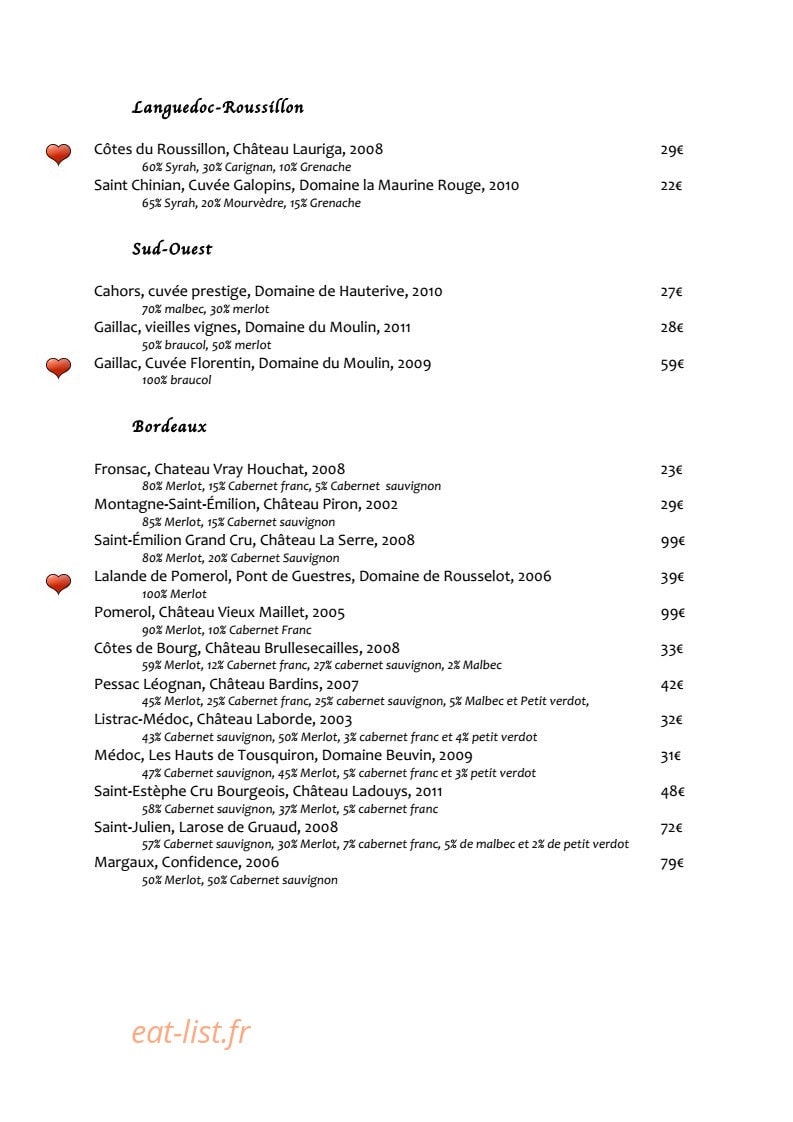 Restaurant L'Absinthe — carte page 9