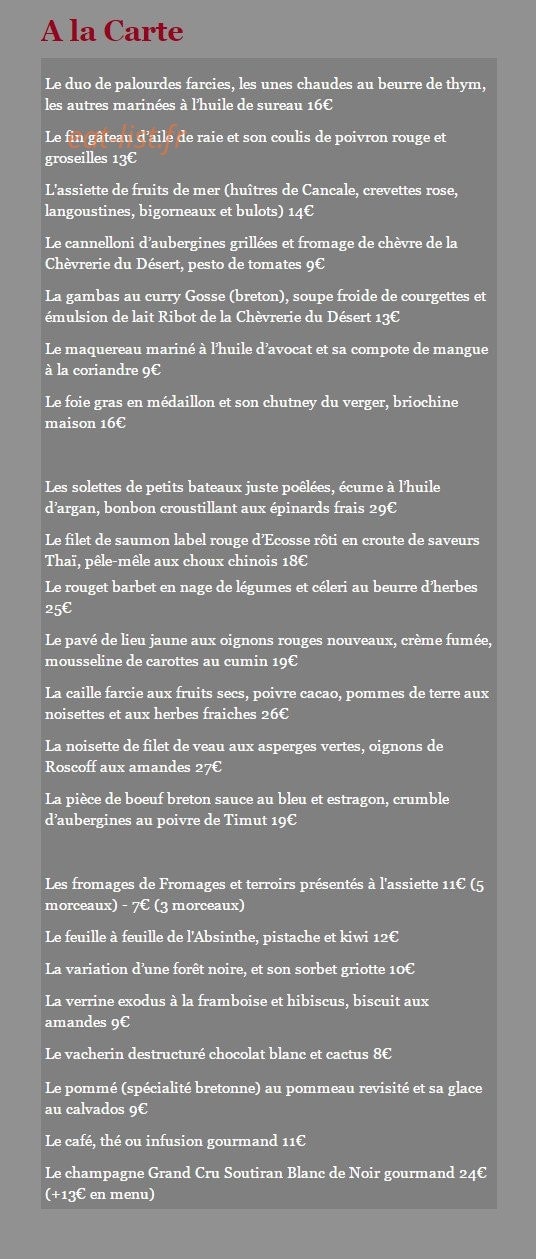 Restaurant L'Absinthe — carte page 1