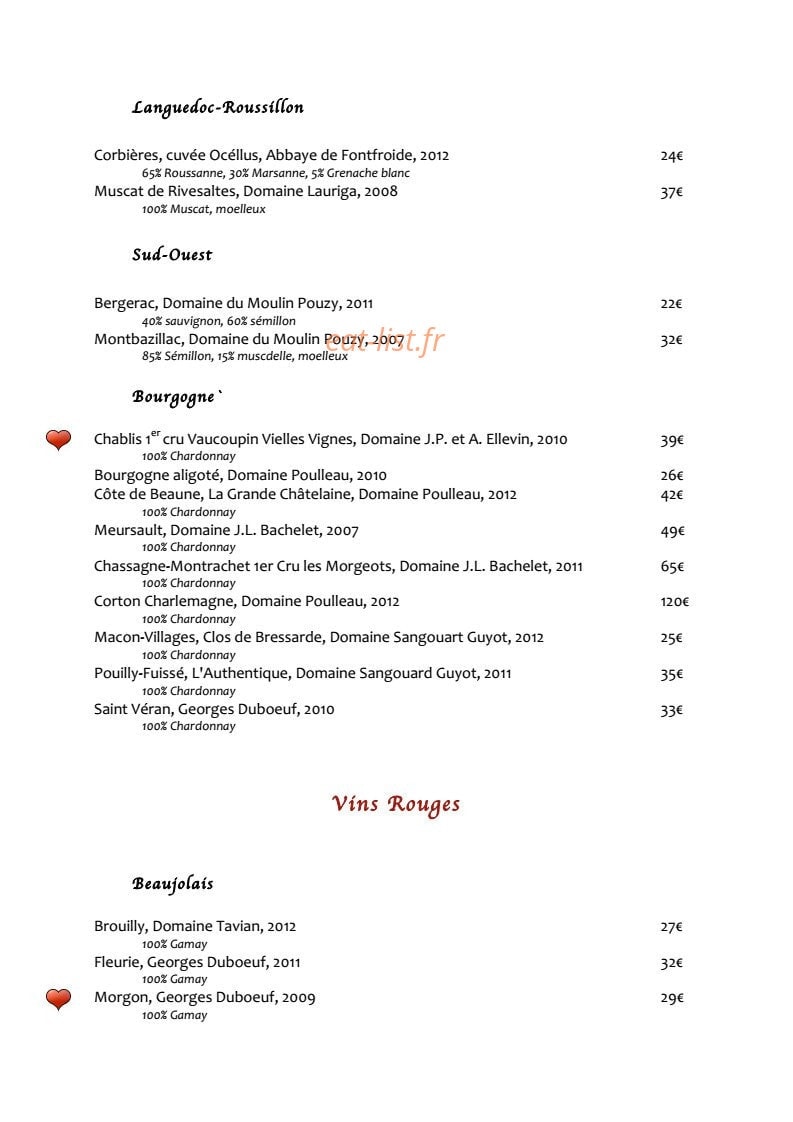 Restaurant L'Absinthe — carte page 7