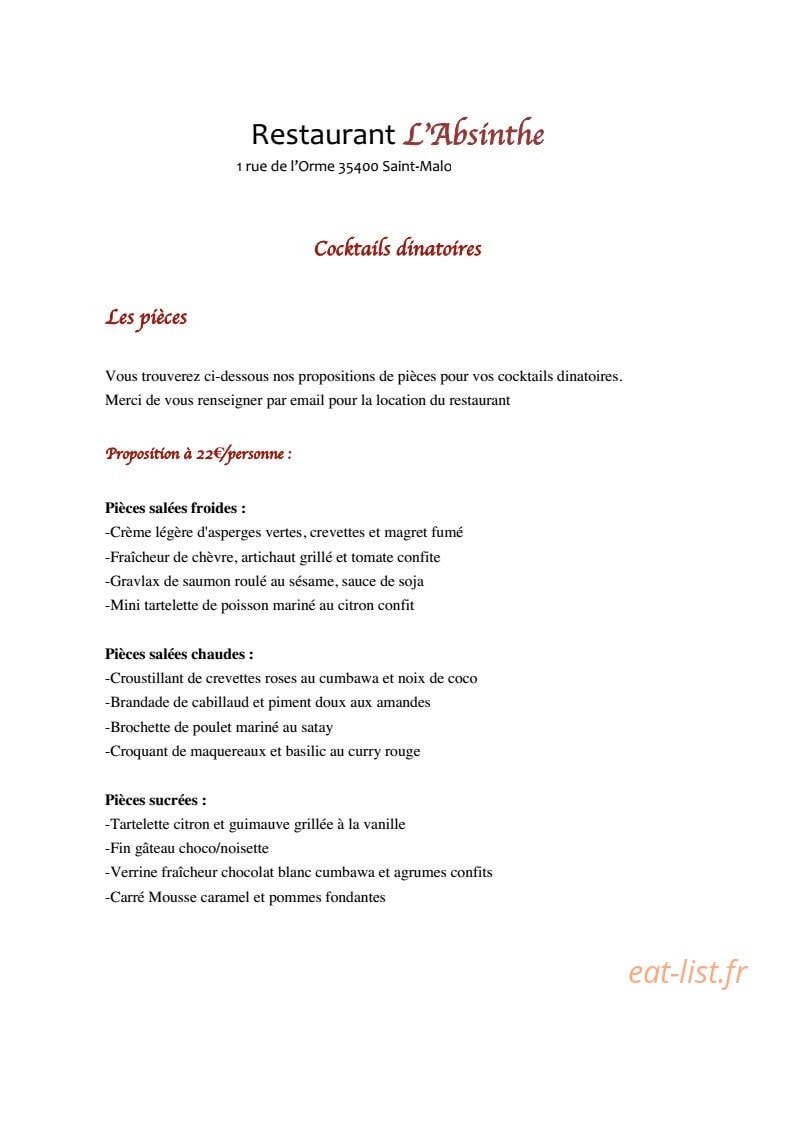 Restaurant L'Absinthe — carte page 16