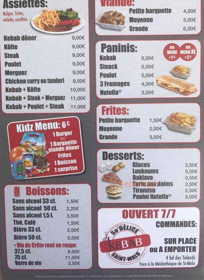 So' Délice Kebab — carte page 2