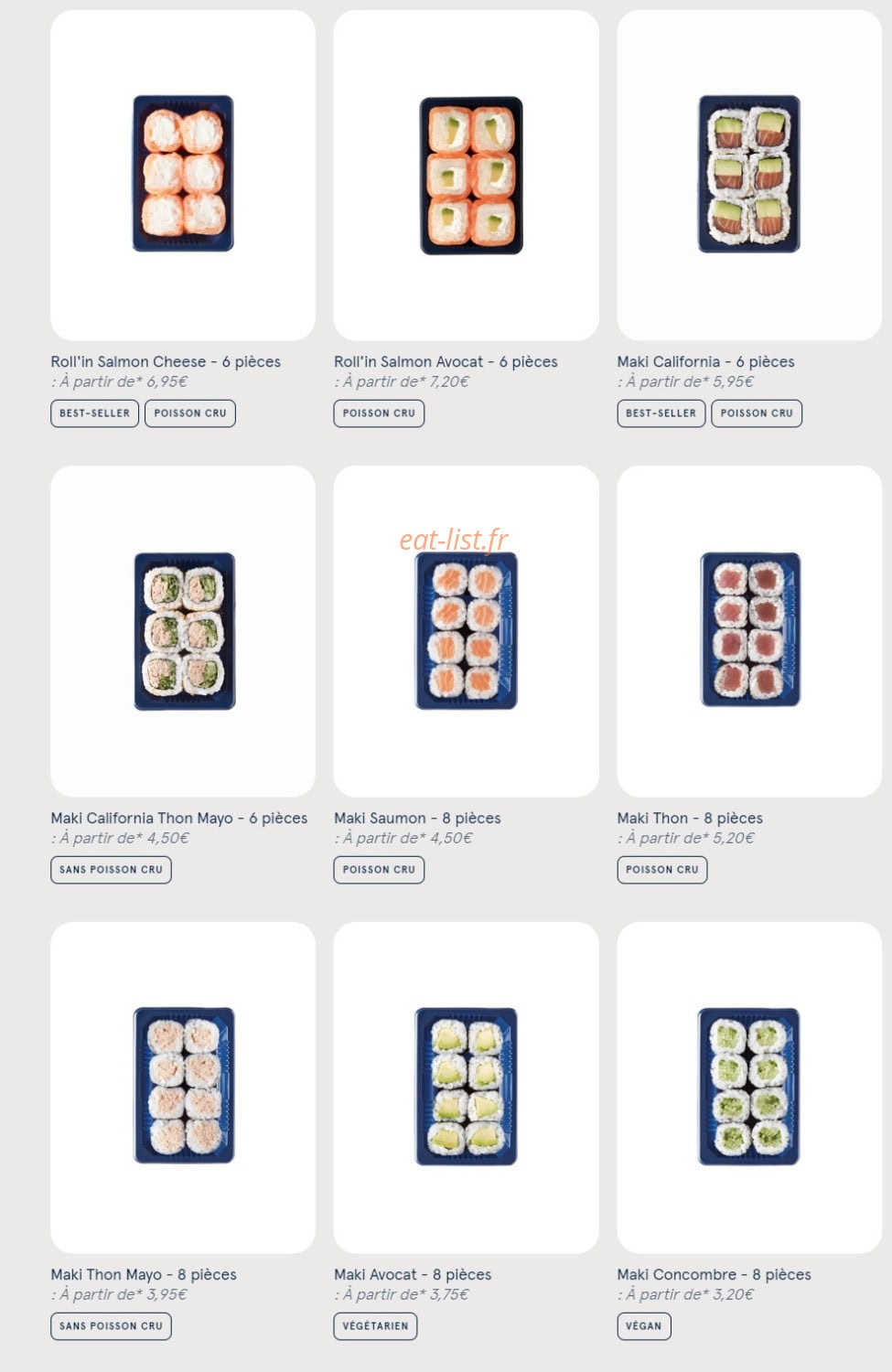 Carte et menu de Sushi Daily à Saint Malo — Les makis et rolls