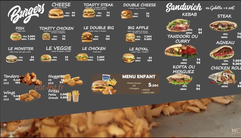 Carte et menu de Tandoori Food à Saint Malo — Les burgers, sandwichs et menus enfant