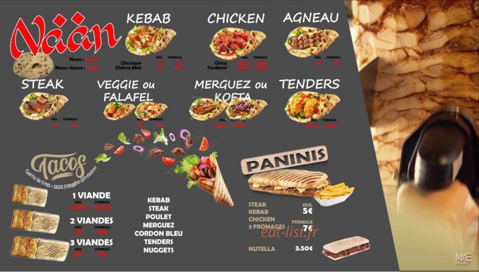 Carte et menu de Tandoori Food à Saint Malo — Les tacos, paninis et naan
