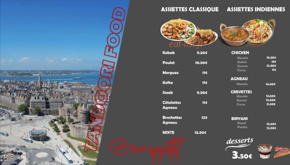 Carte et menu de Tandoori Food à Saint Malo — Les assiettes et desserts