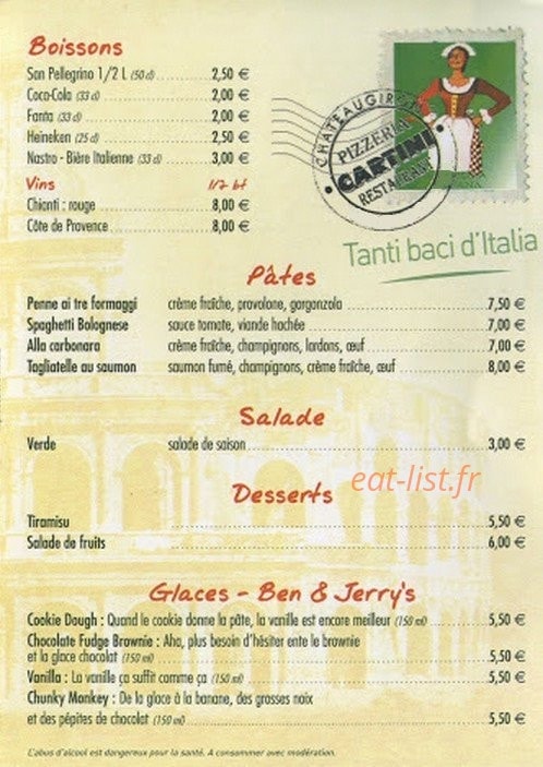Pizzéria Cartini — carte page 2