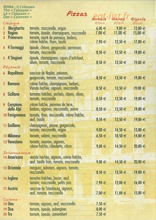 Pizzéria Cartini — carte page 1