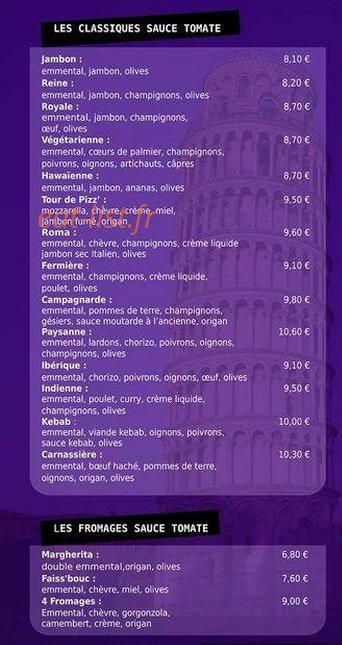 La Tour de Pizz' — carte page 1