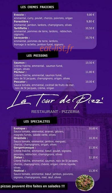 La Tour de Pizz' — carte page 2