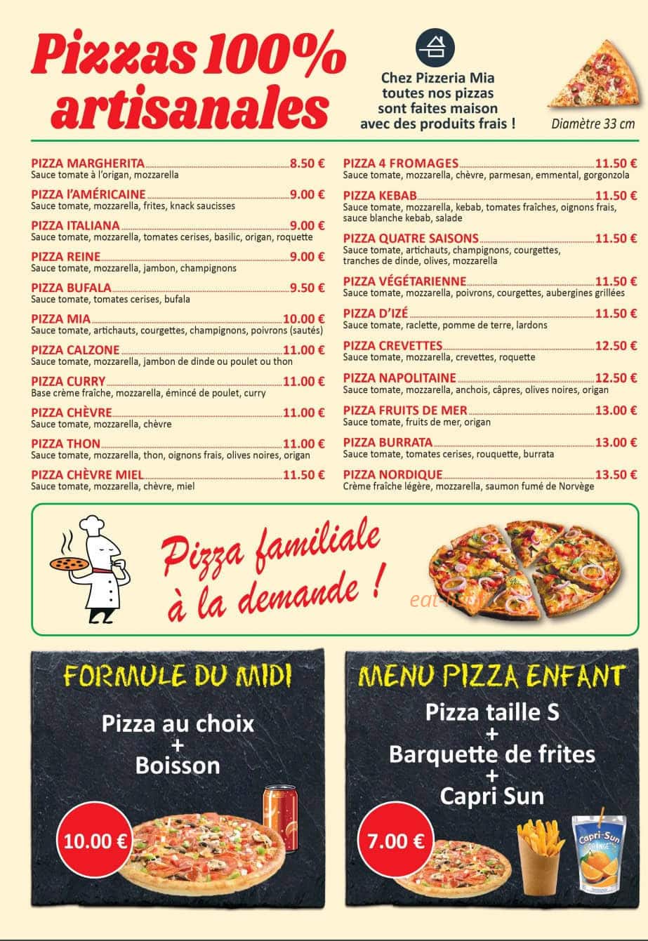 Pizzeria Mia — carte page 1