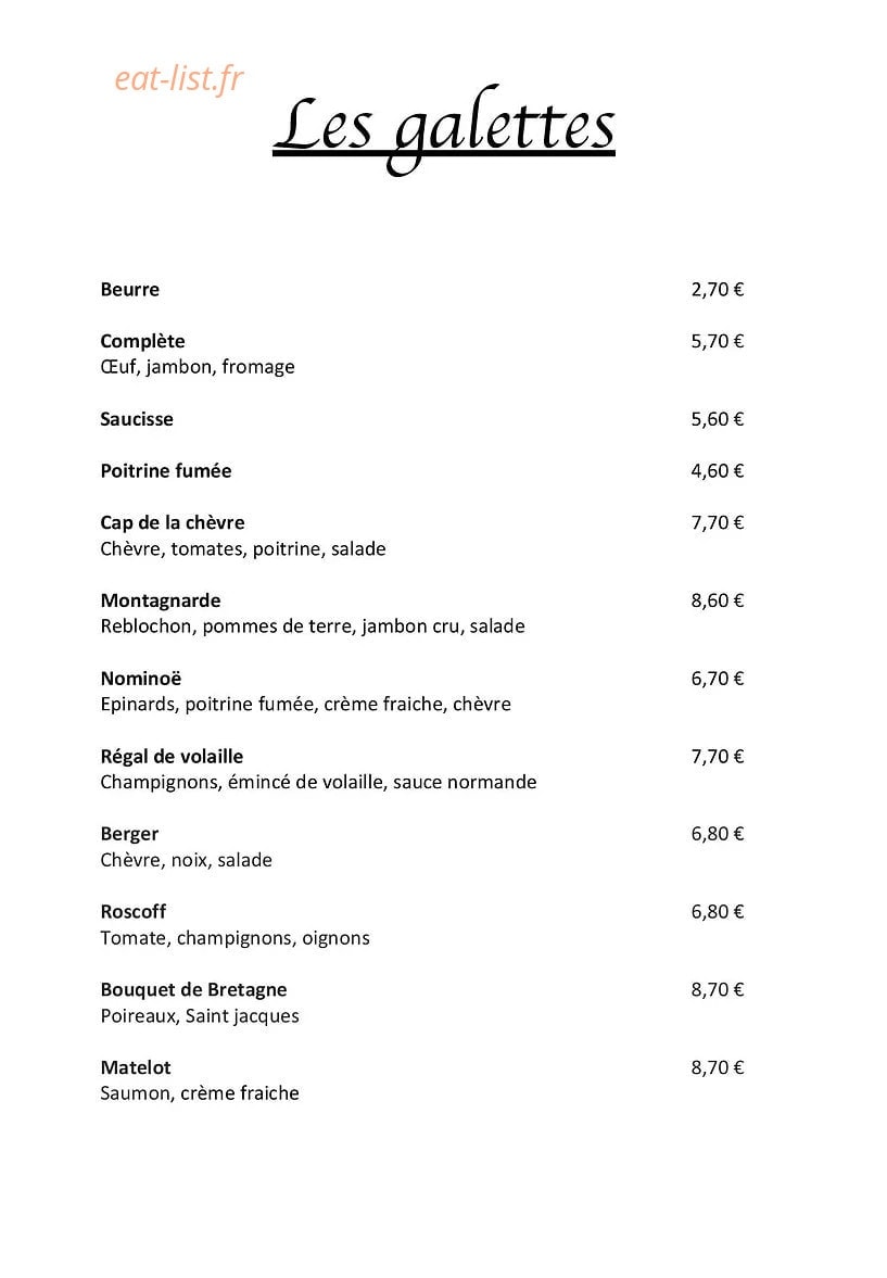 Crêperie du Port — carte page 1