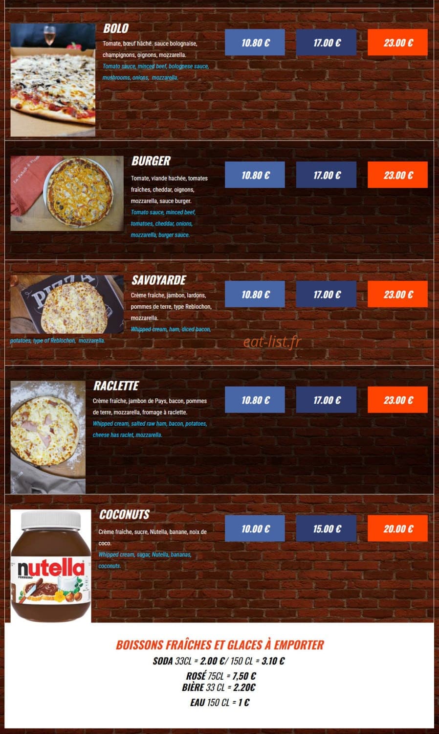 La Fabrik à Pizzas — carte page 3