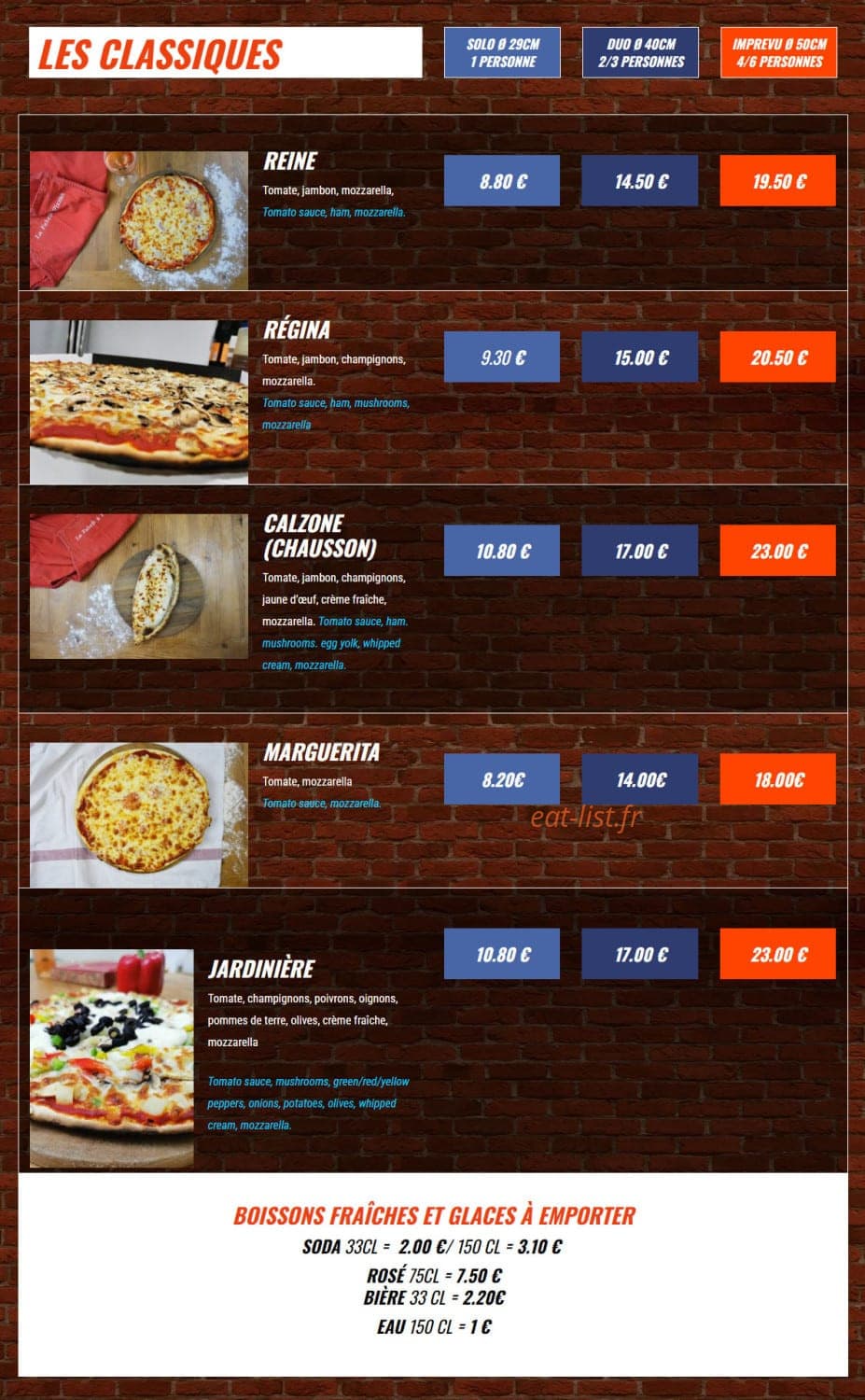 La Fabrik à Pizzas — carte page 1