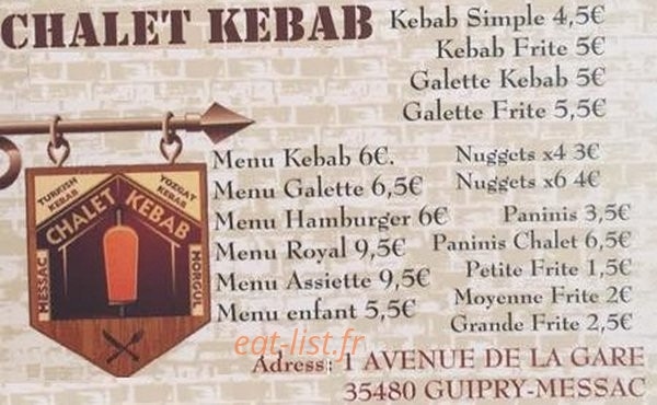 Chalet Kebab — carte page 1