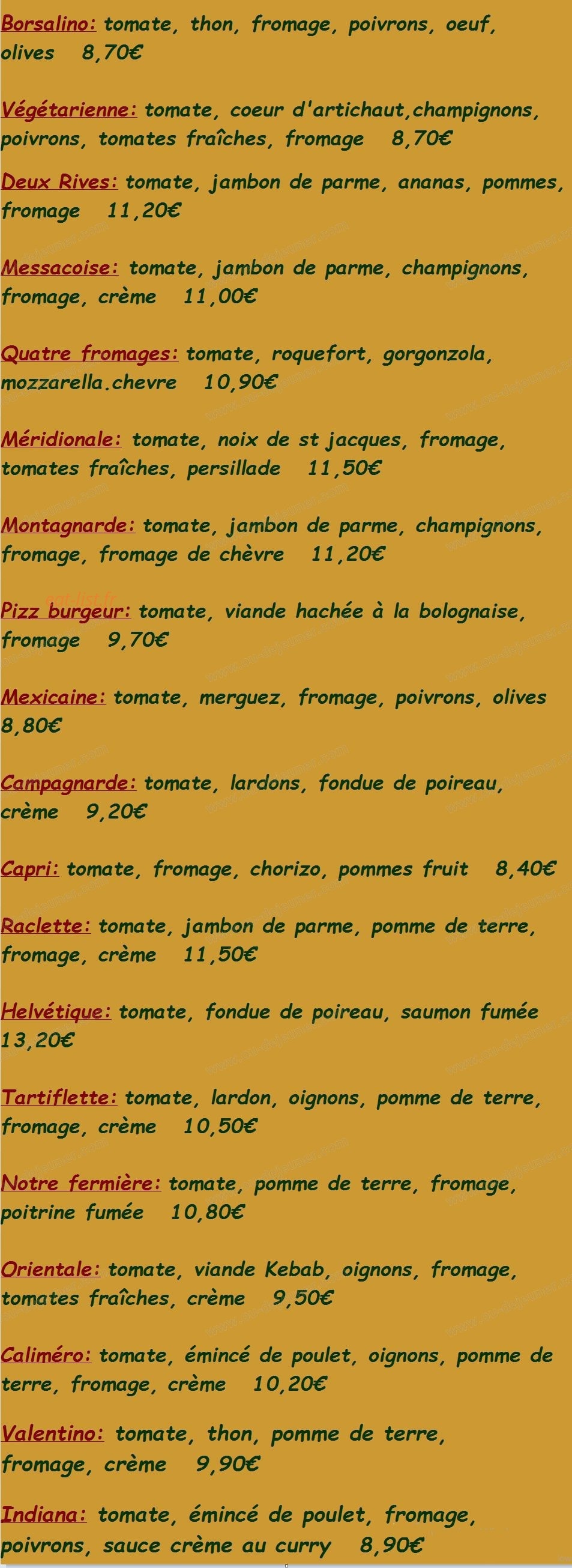 Pizzéria l'Escale — carte page 3