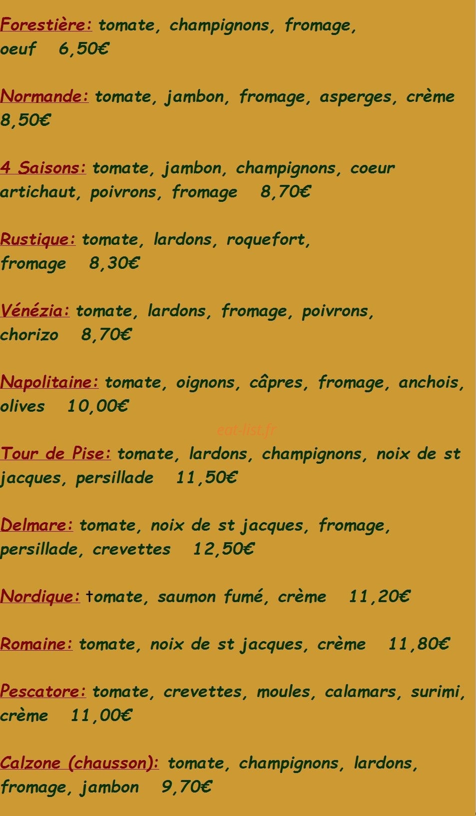 Pizzéria l'Escale — carte page 2