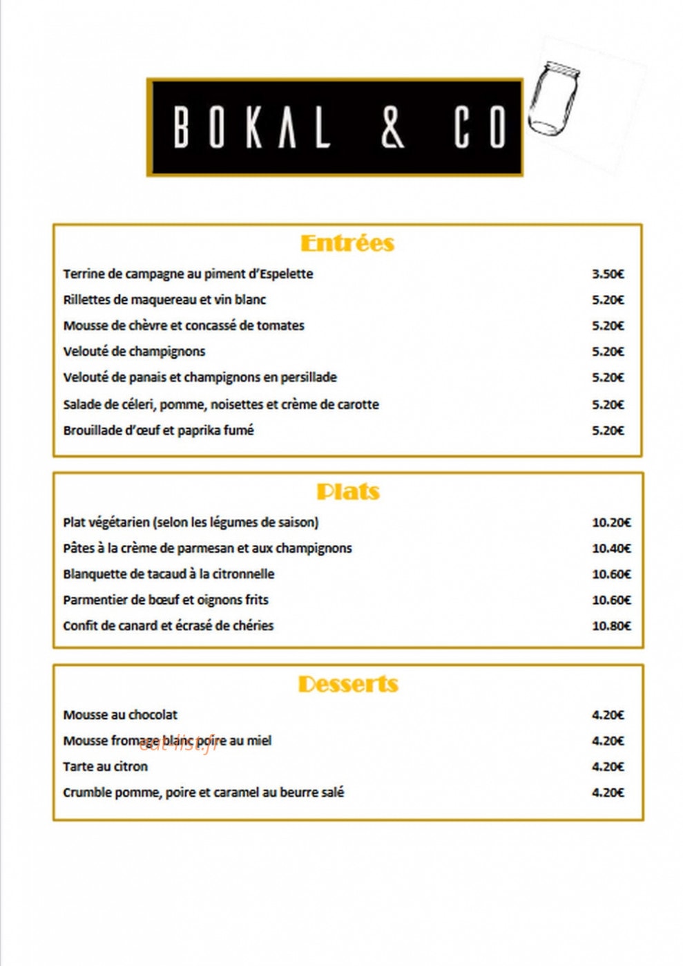 Bokal & Co — carte page 1