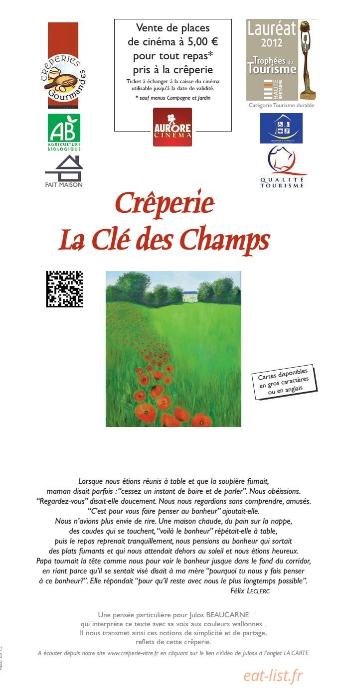 La Clé des Champs — carte page 1