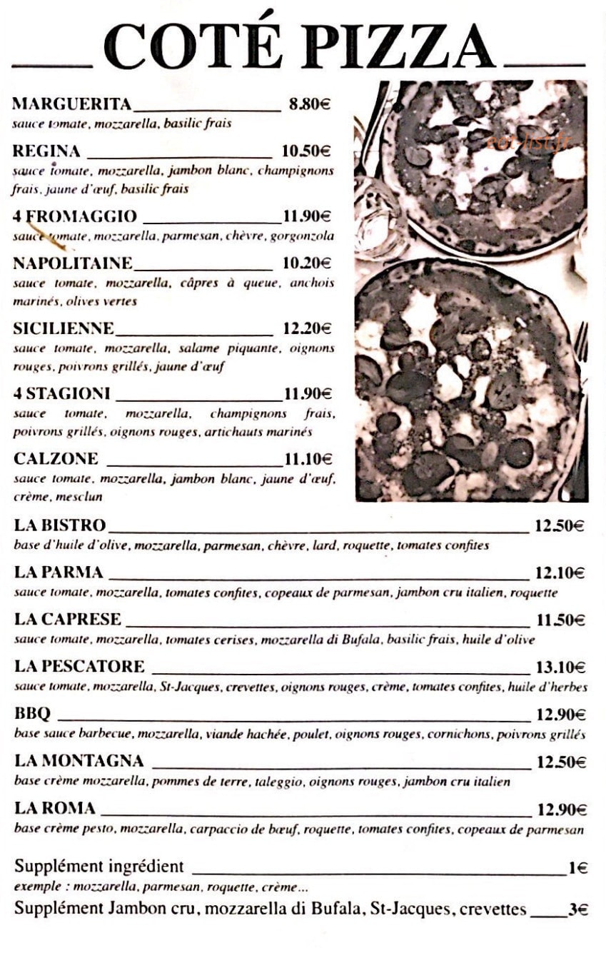 Côté Bistro — carte page 1