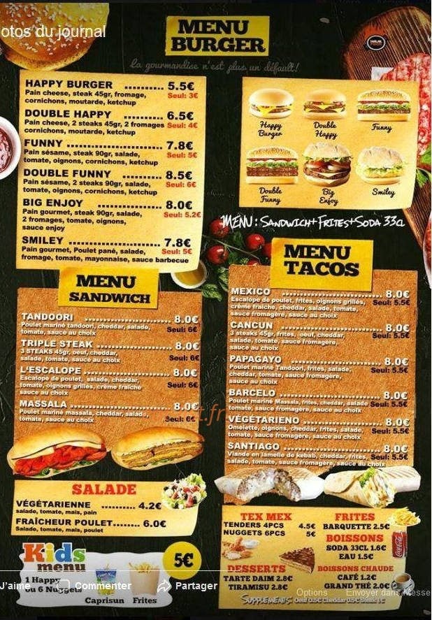 Enjoy's burger — carte page 2