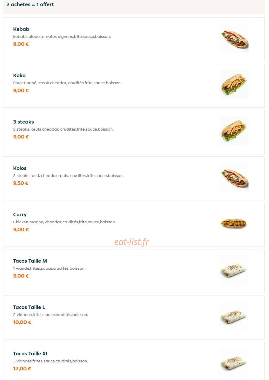 Koko food — carte page 1