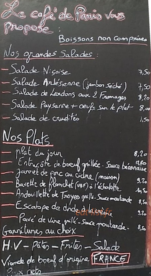 Le Café de Paris — carte page 1