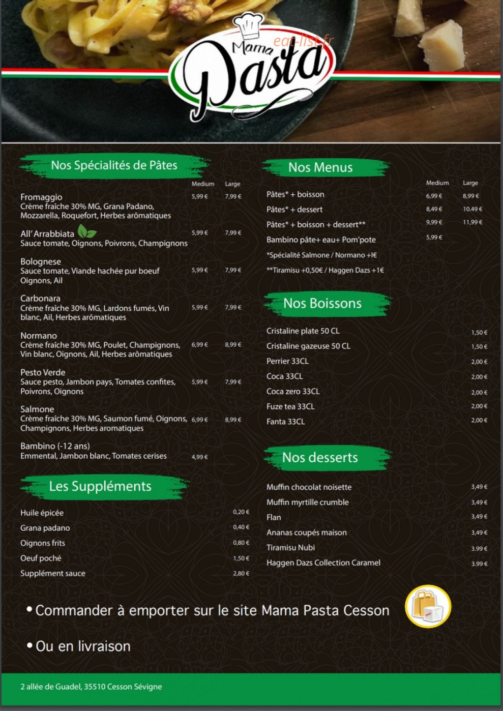 Mama Pasta — carte page 1