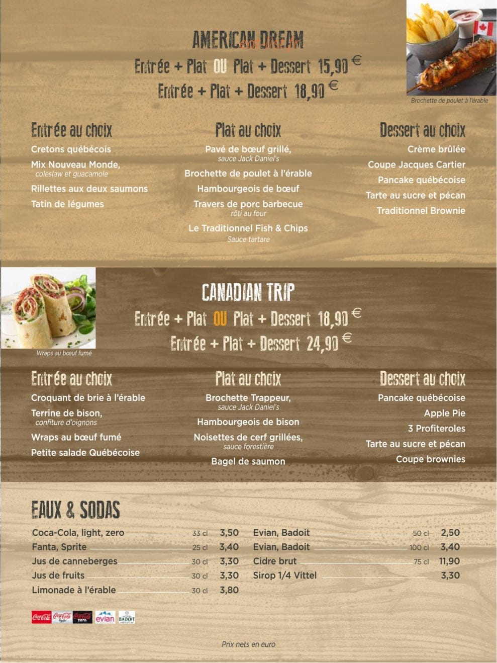 Carte et menu de Canadian Steak House à La Meziere — Formules