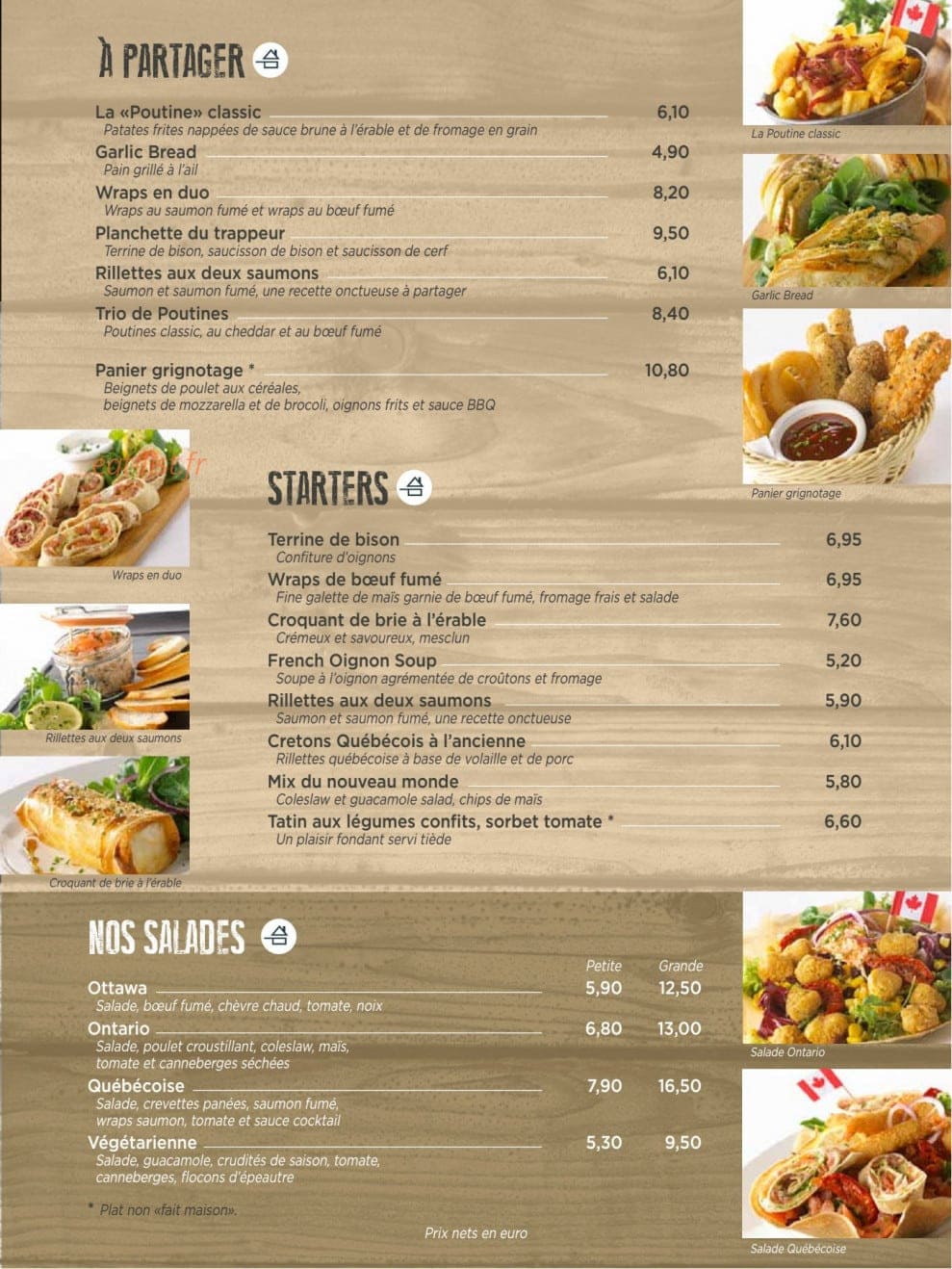 Carte et menu de Canadian Steak House à La Meziere — A partager, starters et salades