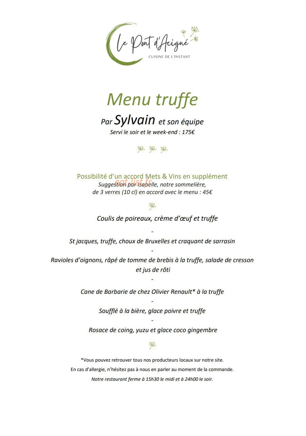 Auberge du Pont d'Acigné — carte page 1