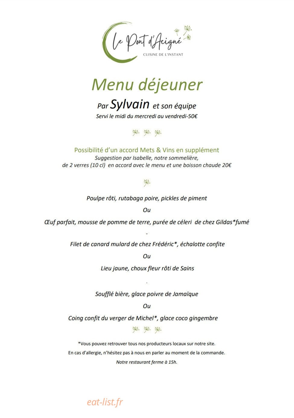 Auberge du Pont d'Acigné — carte page 2