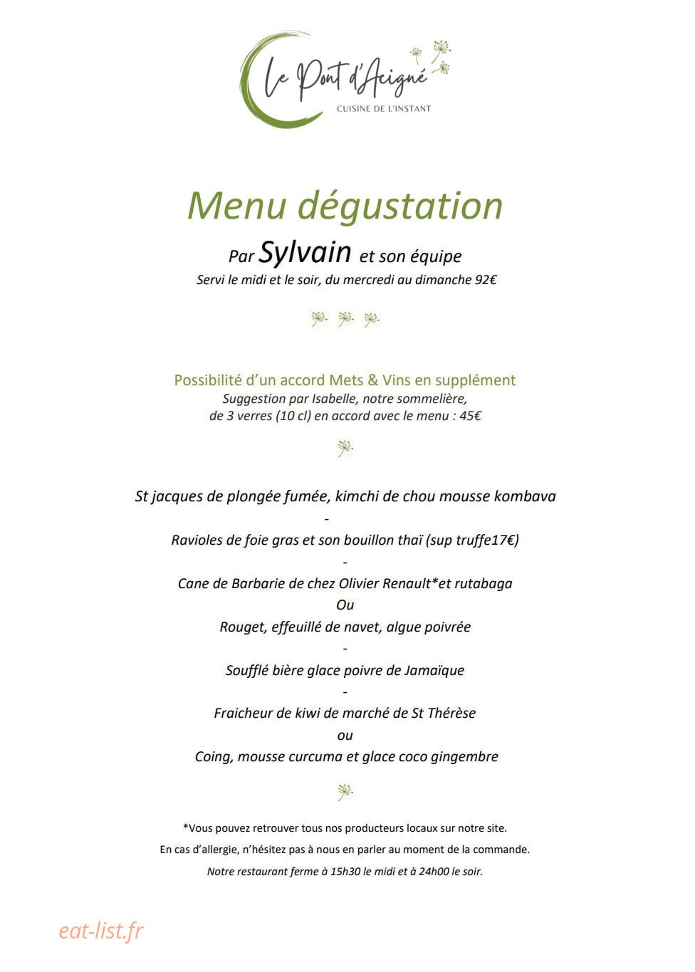 Auberge du Pont d'Acigné — carte page 5