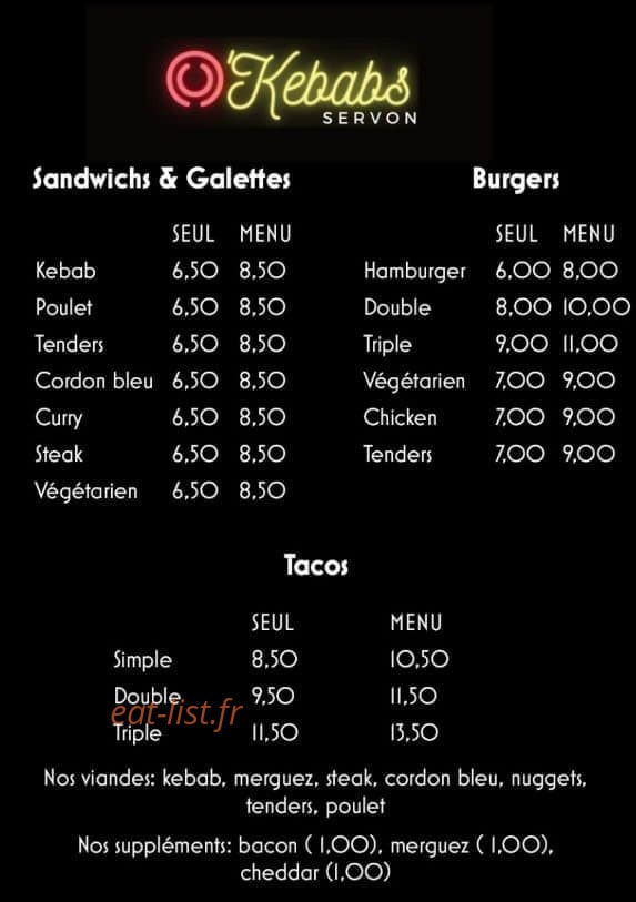 O'kebabs — carte page 1