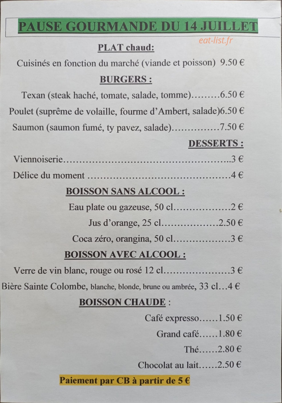 Le Relais des Délices — carte page 1