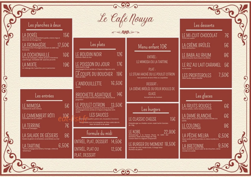 Le Café Nouya — carte page 1