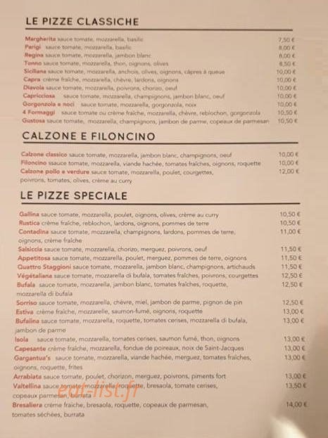 Gargantua pizzeria — carte page 1