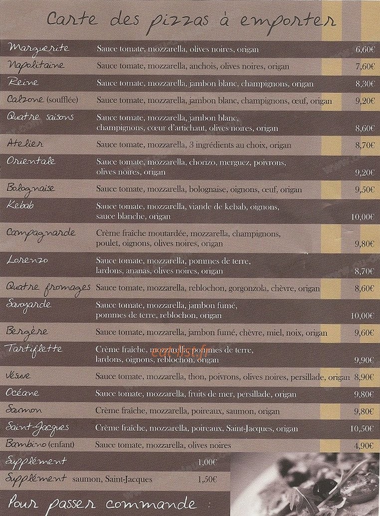 L'atelier des pizzas — carte page 1