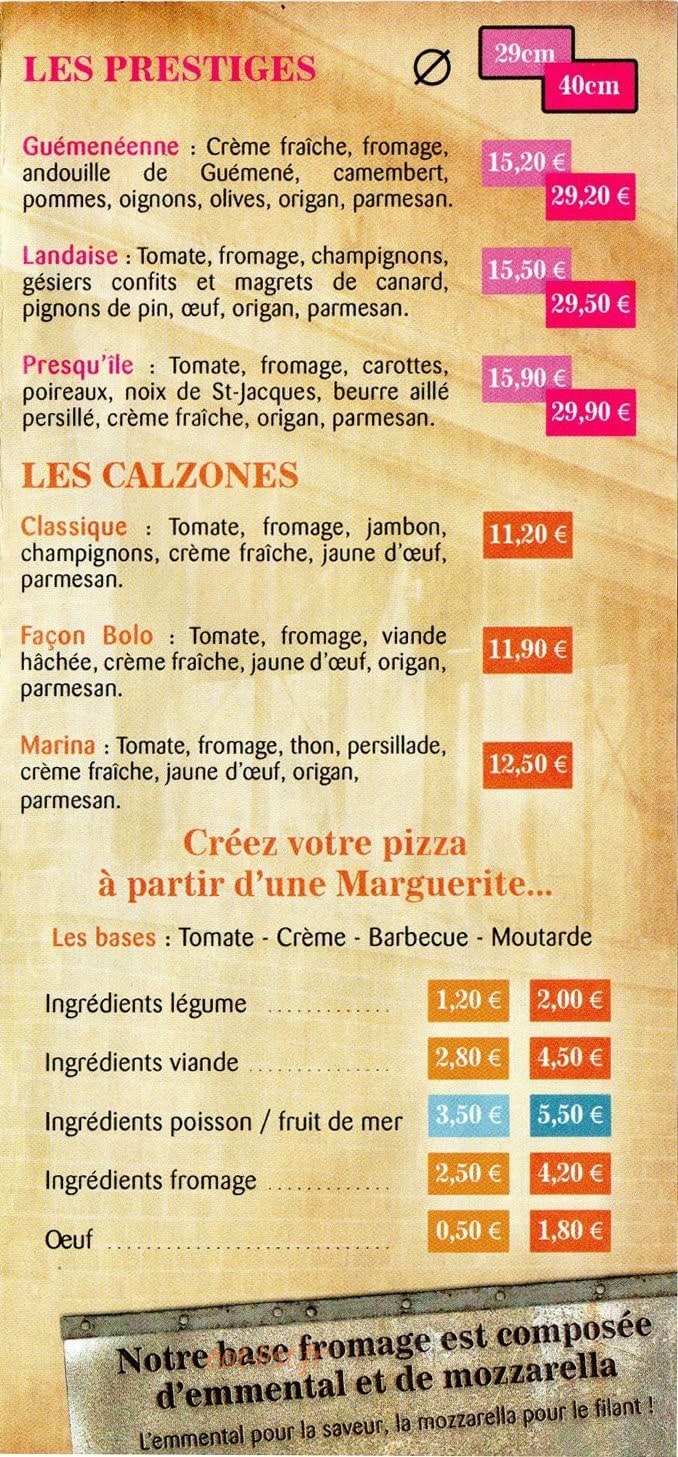 L'Atelier à Pizza — carte page 4