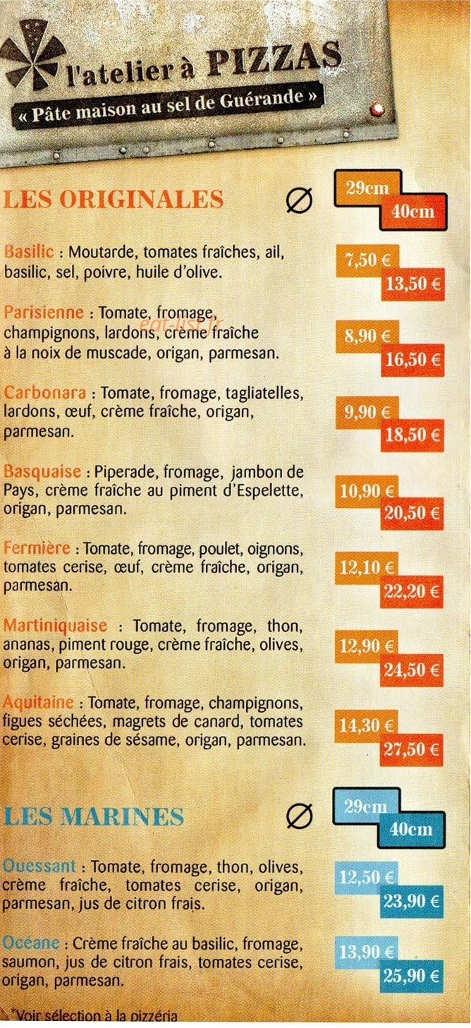 L'Atelier à Pizza — carte page 2