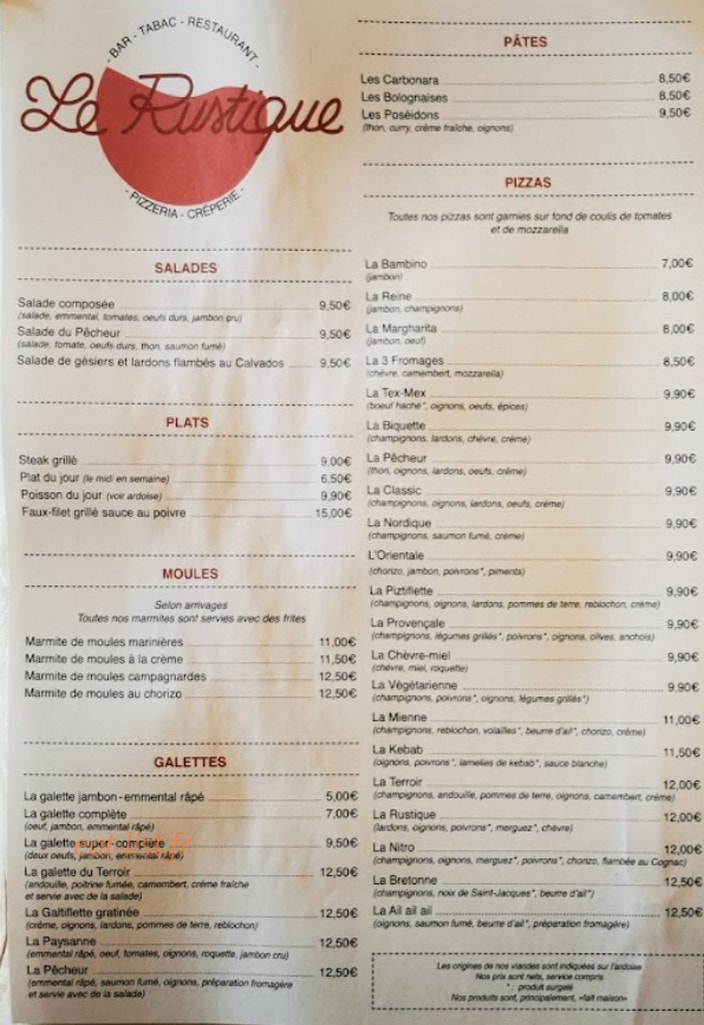 Le Rustique — carte page 1