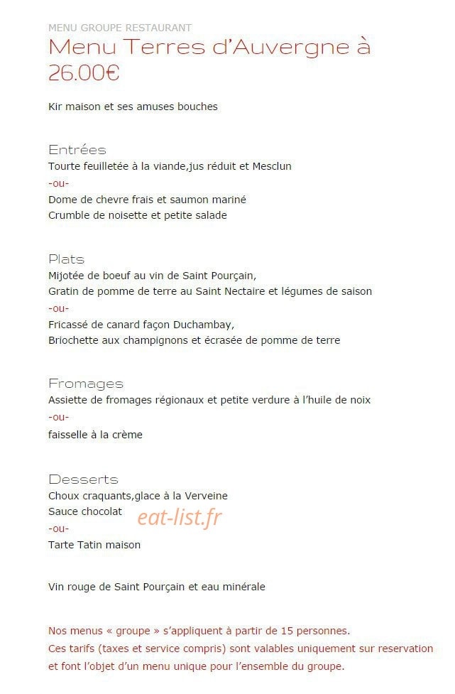 La Petite Auberge — carte page 11