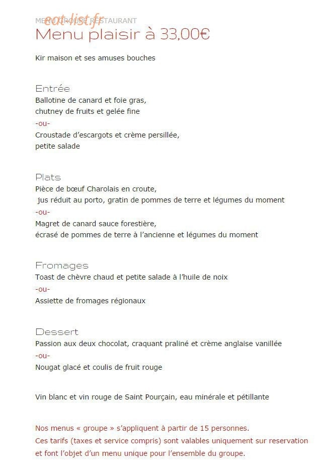 La Petite Auberge — carte page 12