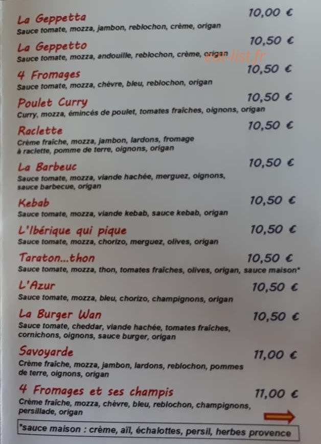 Geppetto Pizza — carte page 2