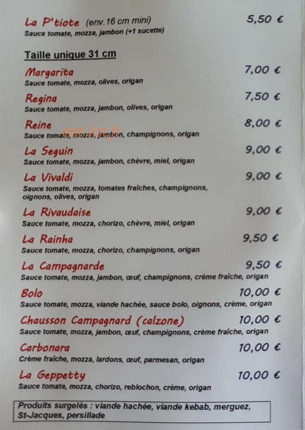 Geppetto Pizza — carte page 1