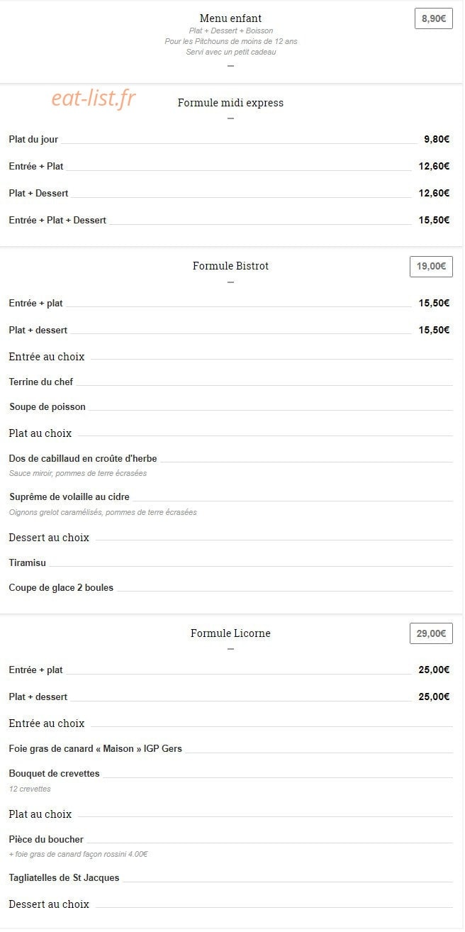 Le Comptoir de La Licorne — carte page 8