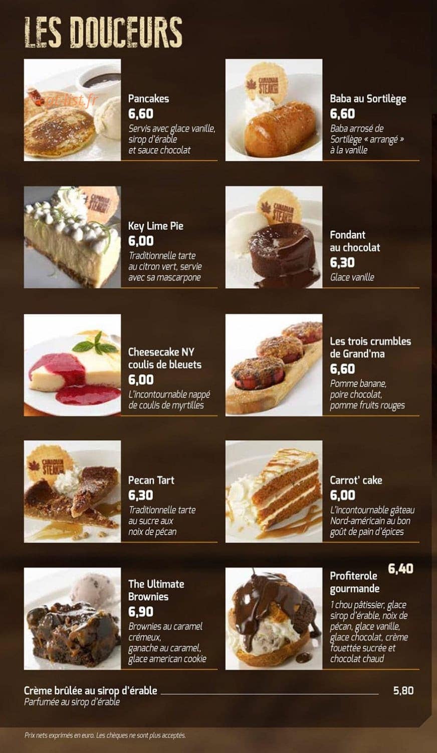 Canadian Steak House — carte page 9